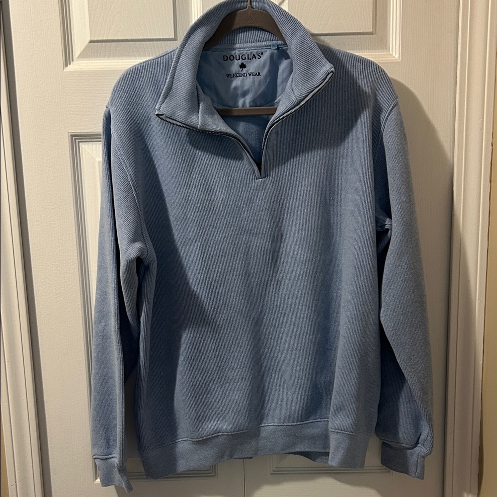 Douglas Men's Blue Cotton Quarter Zip-Up Sweater, Size XL